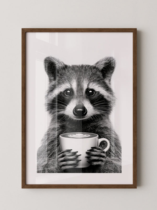 Waschbär Café Schwarzweiß