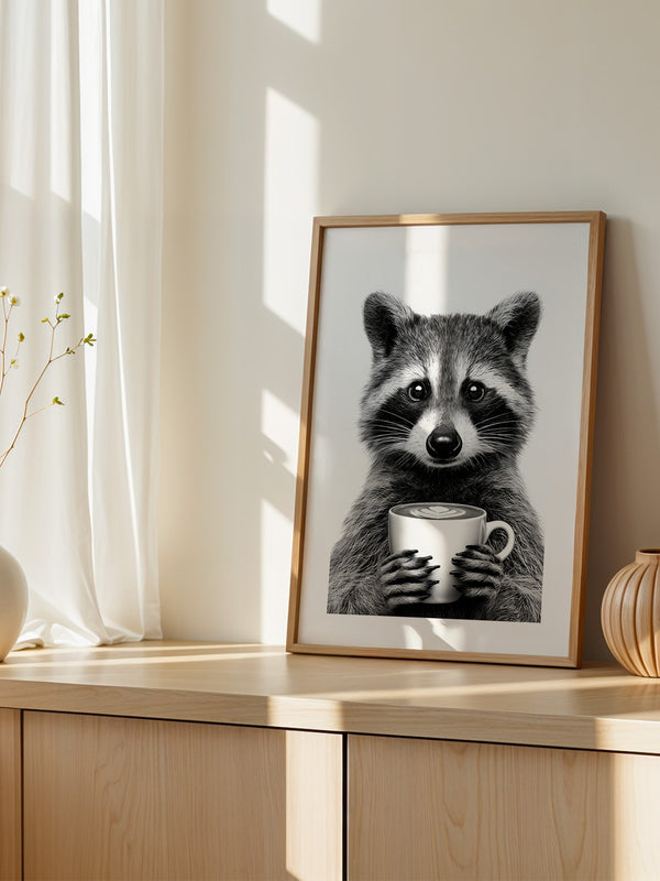 Waschbär Café Schwarzweiß