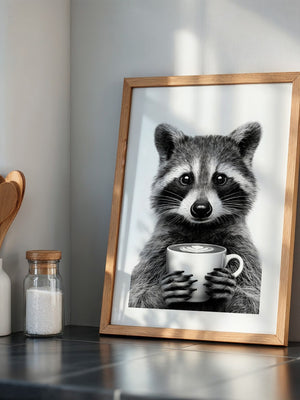 Waschbär Café Schwarzweiß