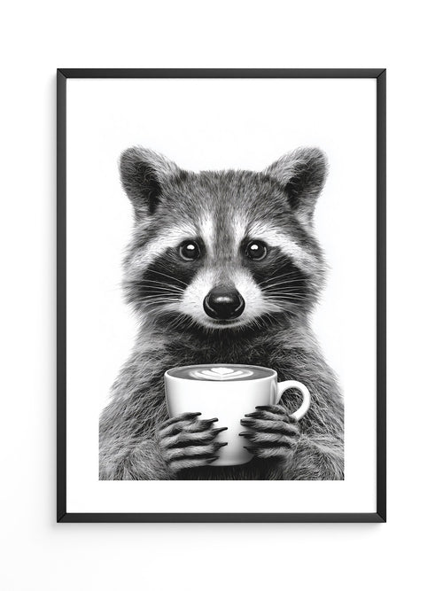 Waschbär Café Schwarzweiß