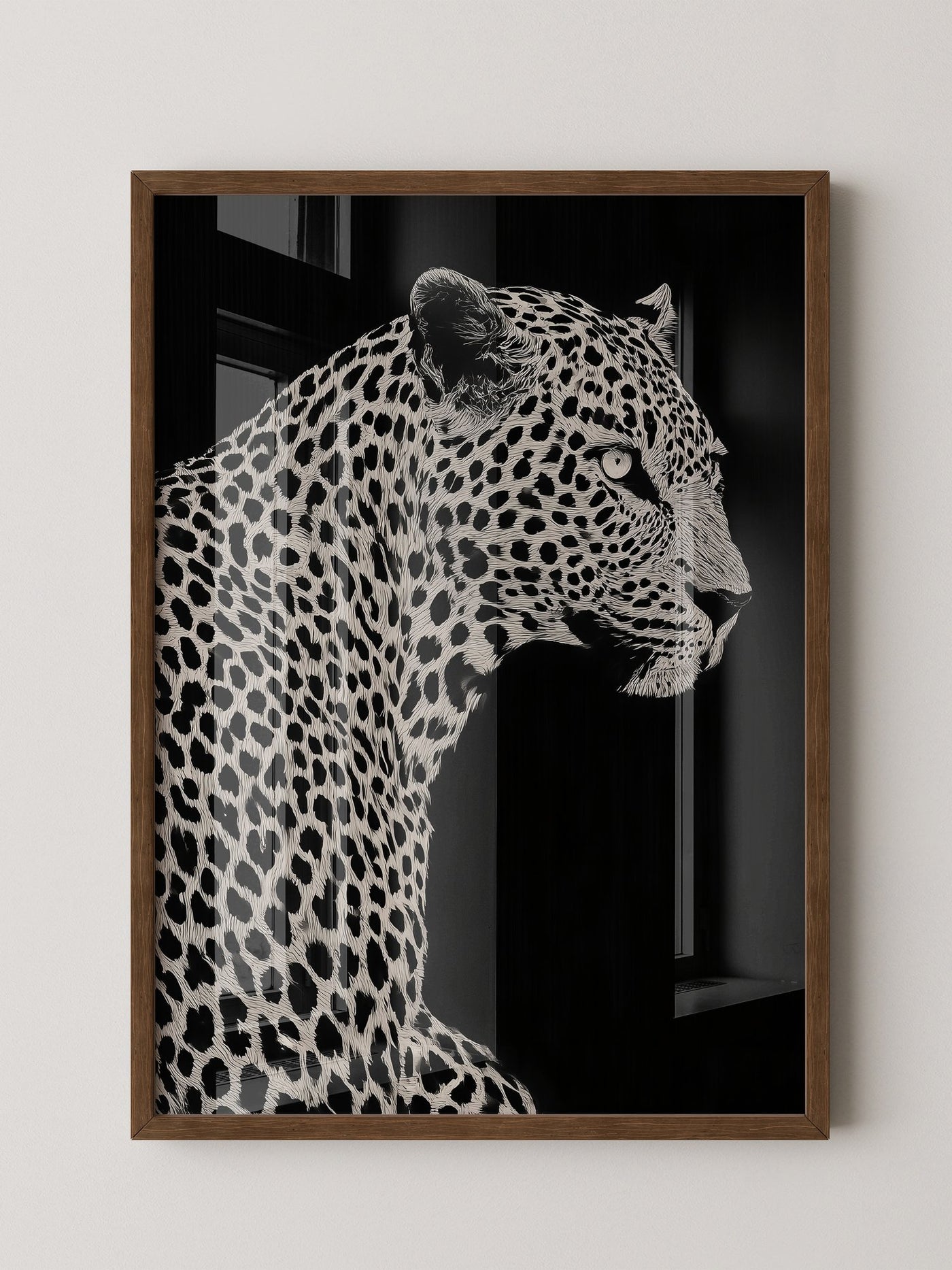 Leopard Profil Schwarzweiß Grafik