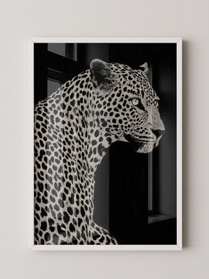 Leopard Profil Schwarzweiß Grafik