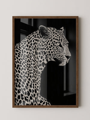 Leopard Profil Schwarzweiß Grafik