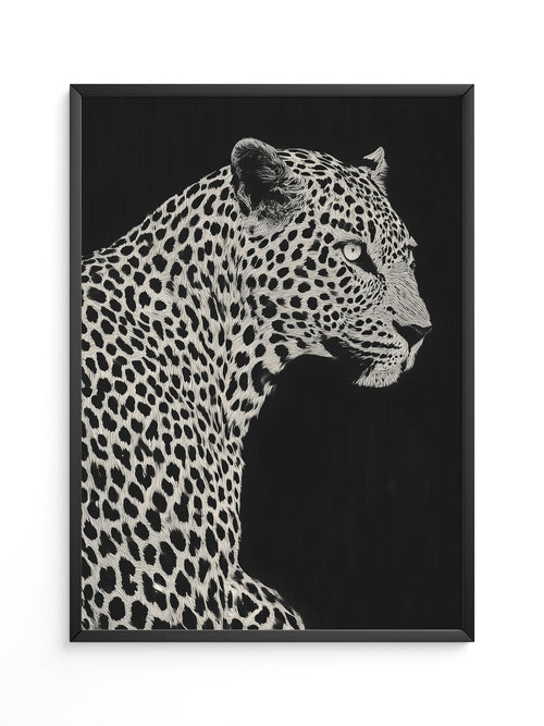 Leopard Profil Schwarzweiß Grafik