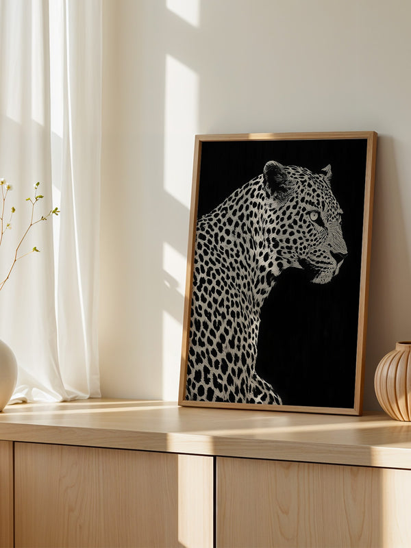 Leopard Profil Schwarzweiß Grafik