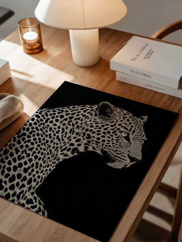 Leopard Profil Schwarzweiß Grafik