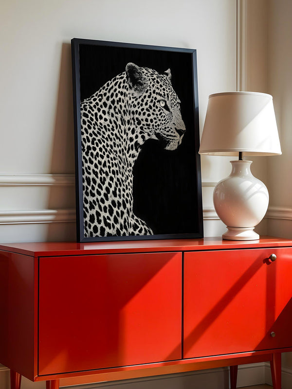 Leopard Profil Schwarzweiß Grafik