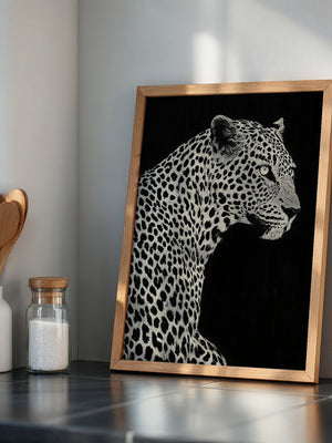 Leopard Profil Schwarzweiß Grafik