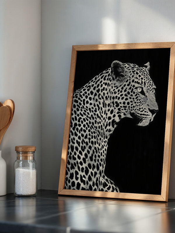 Leopard Profil Schwarzweiß Grafik