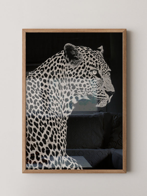 Leopard Profil Schwarzweiß Grafik