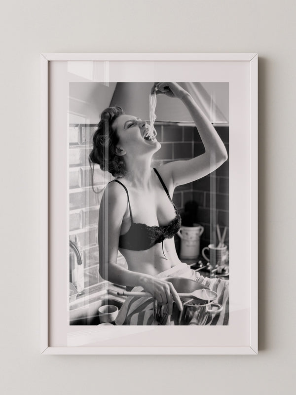 Spaghetti Genuss Schwarzweiß Retro