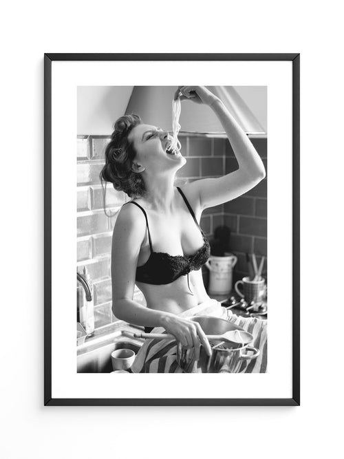 Spaghetti Genuss Schwarzweiß Retro