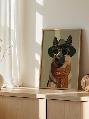 Hund mit Hut und Sonnenbrille