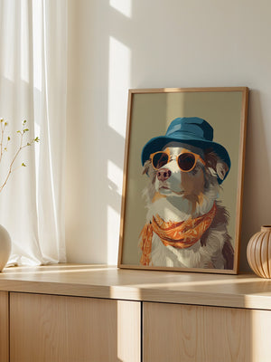 Hund mit Hut und Sonnenbrille