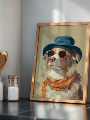 Hund mit Hut und Sonnenbrille