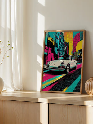 Porsche Retro Stadt Pop-Art