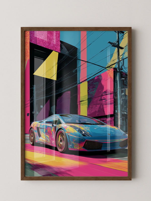 Sportwagen Neonfarben Cityscape