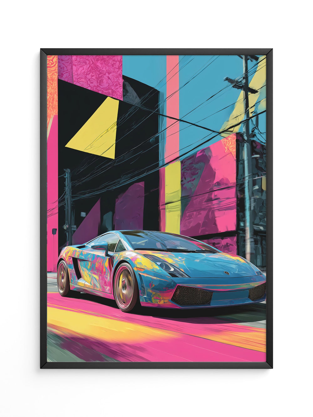 Sportwagen Neonfarben Cityscape