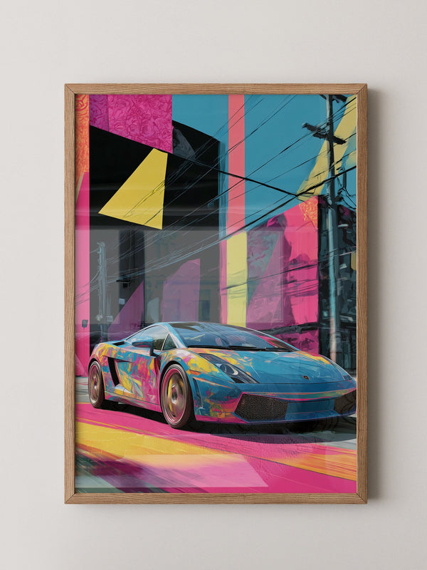 Sportwagen Neonfarben Cityscape