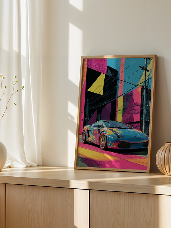 Sportwagen Neonfarben Cityscape