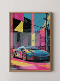 Sportwagen Neonfarben Cityscape