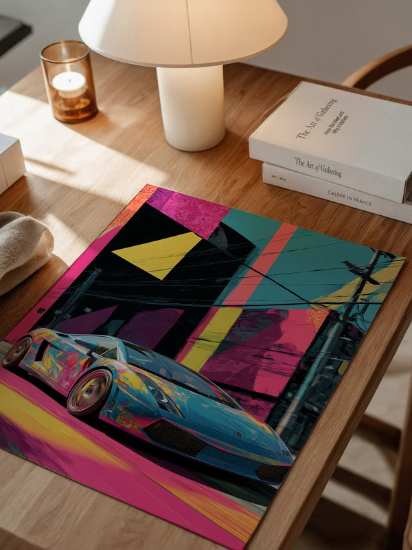 Sportwagen Neonfarben Cityscape