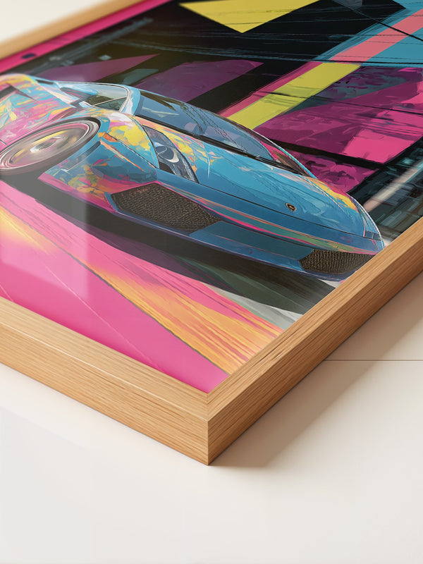 Sportwagen Neonfarben Cityscape