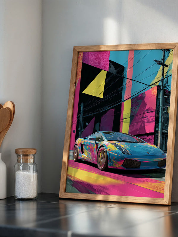 Sportwagen Neonfarben Cityscape