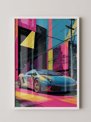 Sportwagen Neonfarben Cityscape