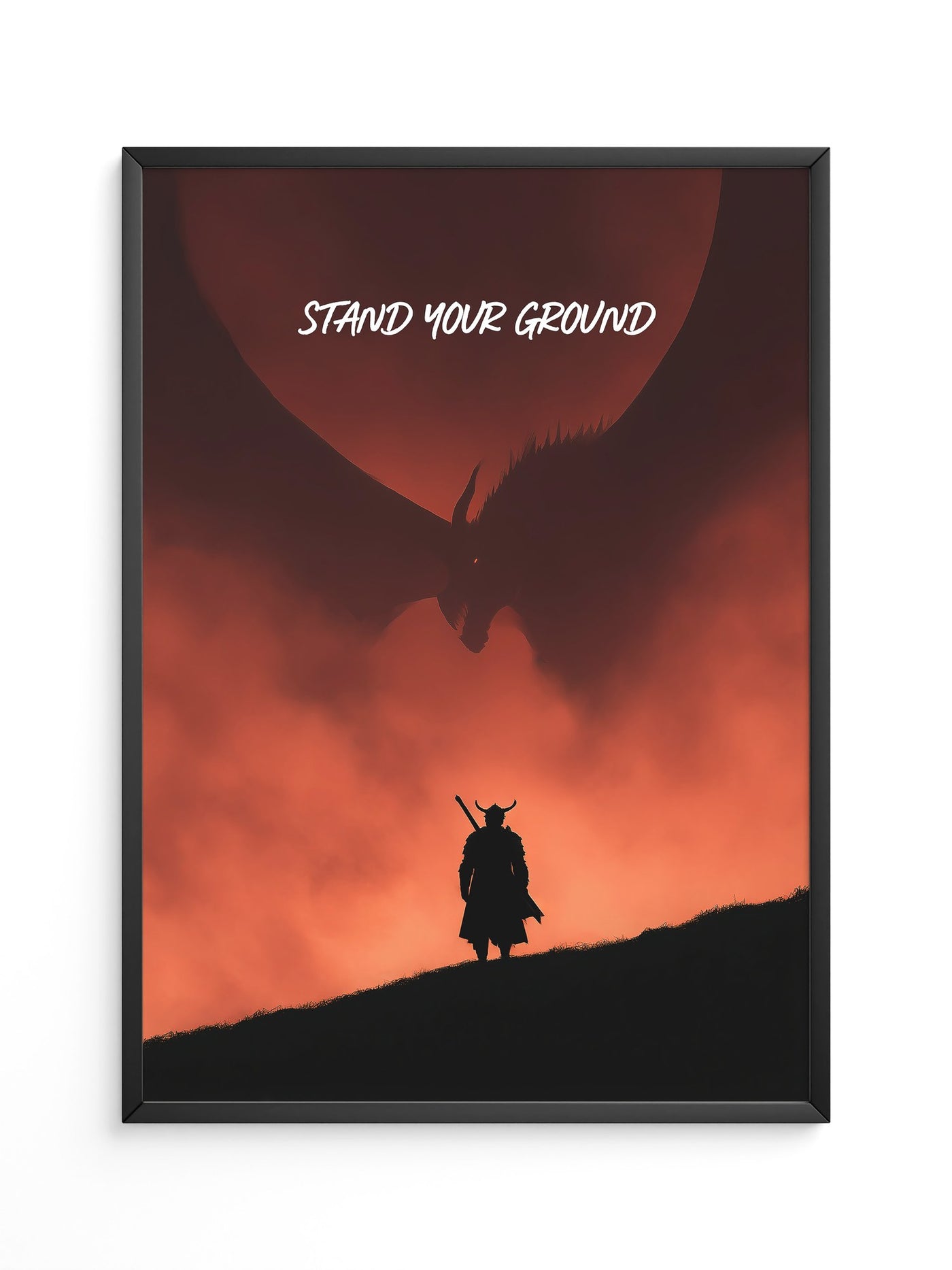 Drachenkämpfer Silhouette Feuerhimmel
