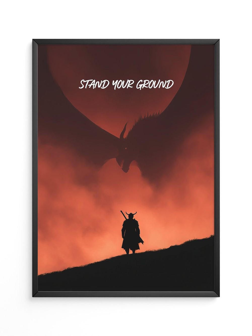 Drachenkämpfer Silhouette Feuerhimmel