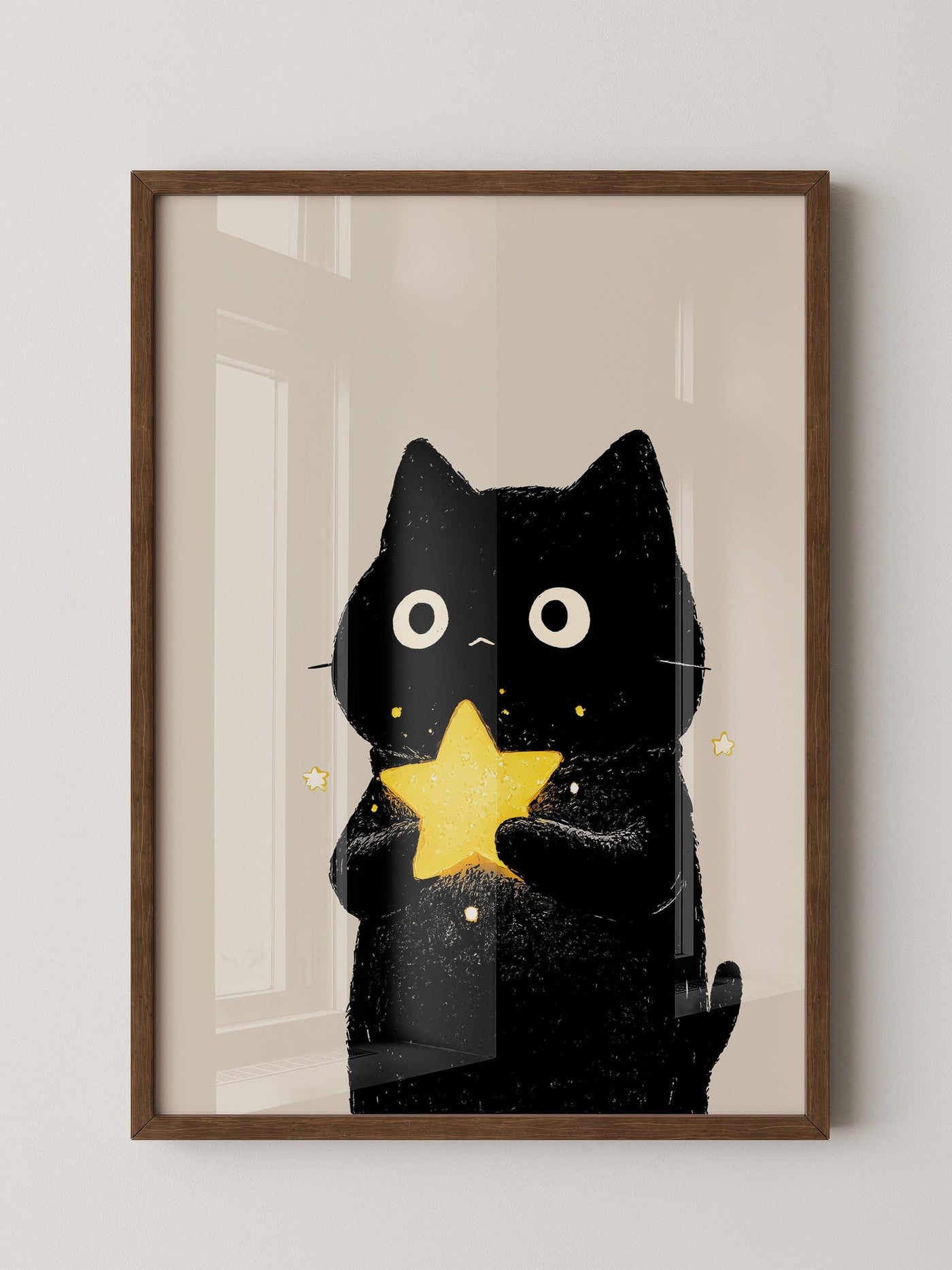 Schwarze Katze leuchtender Stern