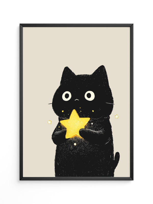 Schwarze Katze leuchtender Stern