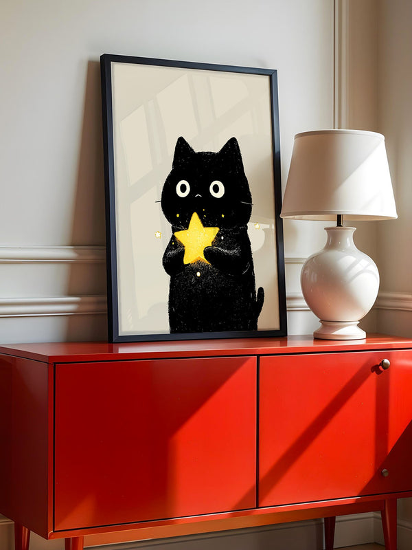 Schwarze Katze leuchtender Stern