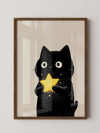 Schwarze Katze leuchtender Stern