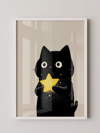 Schwarze Katze leuchtender Stern