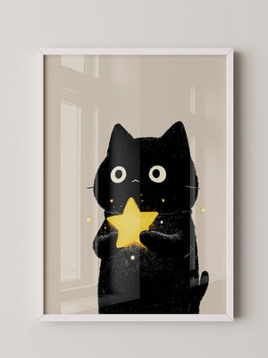 Schwarze Katze leuchtender Stern