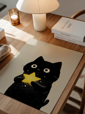 Schwarze Katze leuchtender Stern