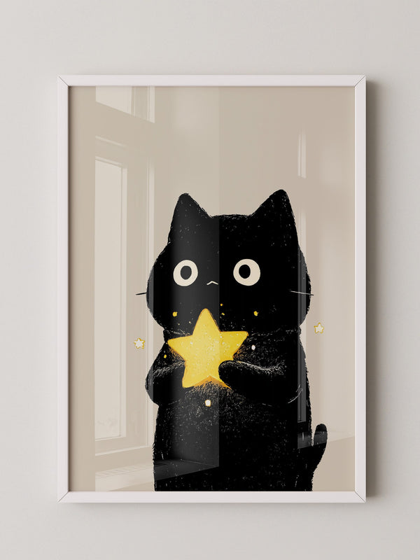 Schwarze Katze leuchtender Stern