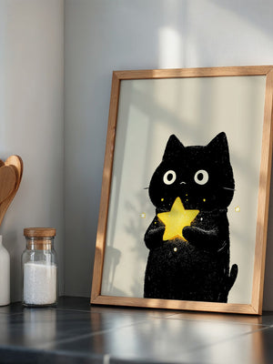 Schwarze Katze leuchtender Stern