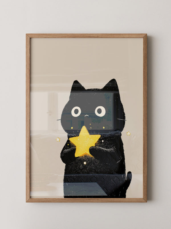 Schwarze Katze leuchtender Stern