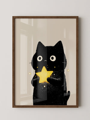 Schwarze Katze leuchtender Stern