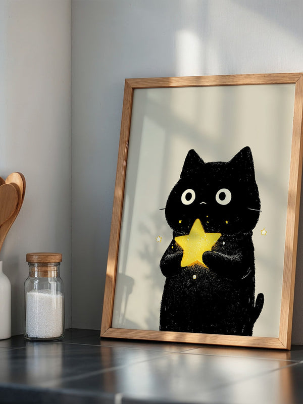 Schwarze Katze leuchtender Stern
