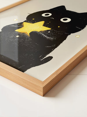 Schwarze Katze leuchtender Stern