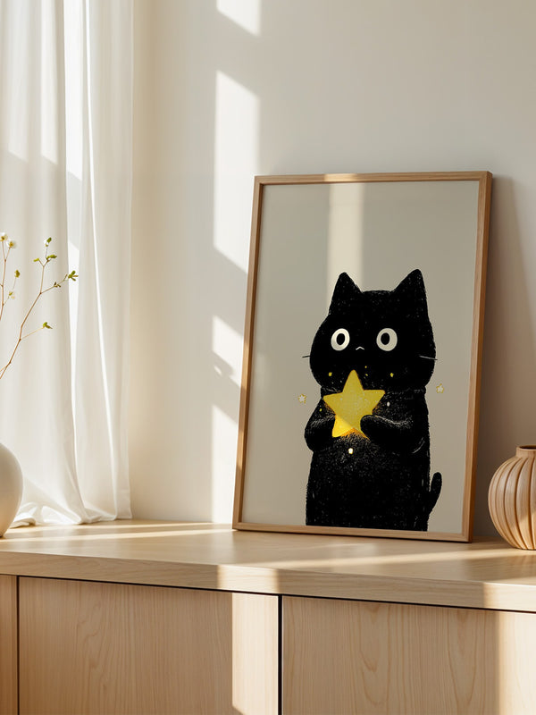 Schwarze Katze leuchtender Stern