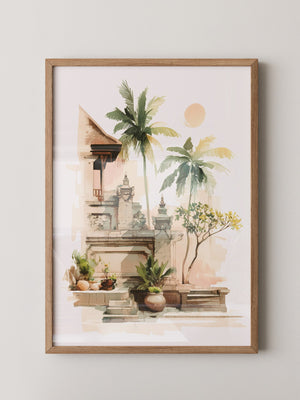 Bali Tempel Aquarell Sonnenlicht