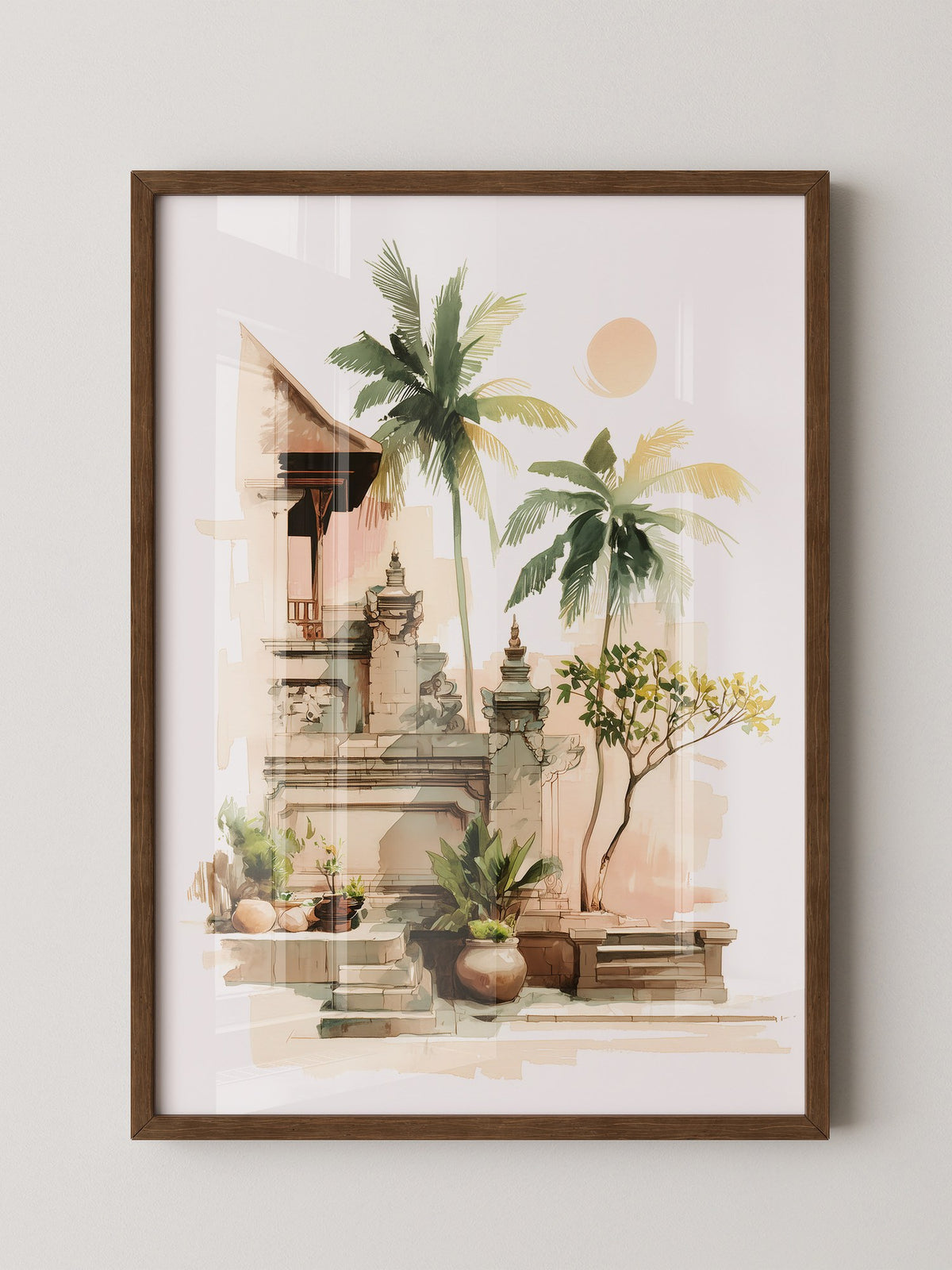 Bali Tempel Aquarell Sonnenlicht