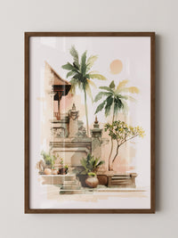 Bali Tempel Aquarell Sonnenlicht