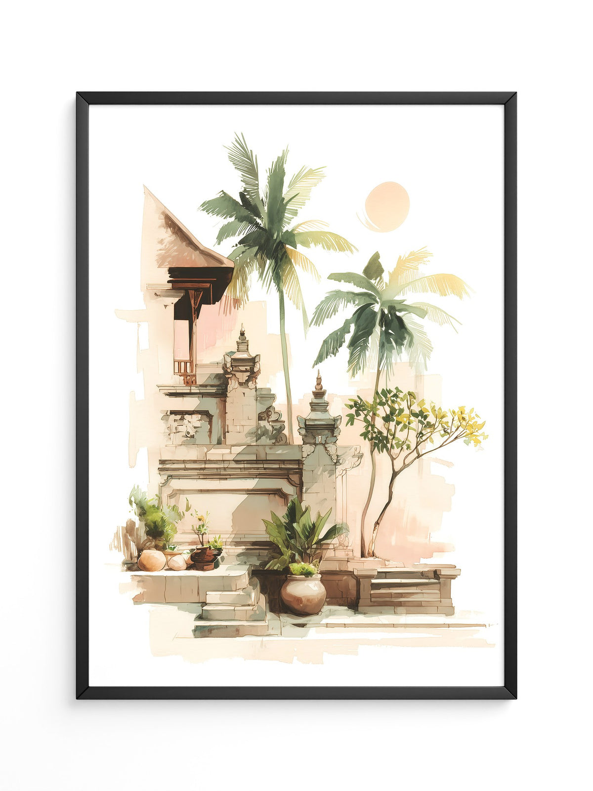 Bali Tempel Aquarell Sonnenlicht