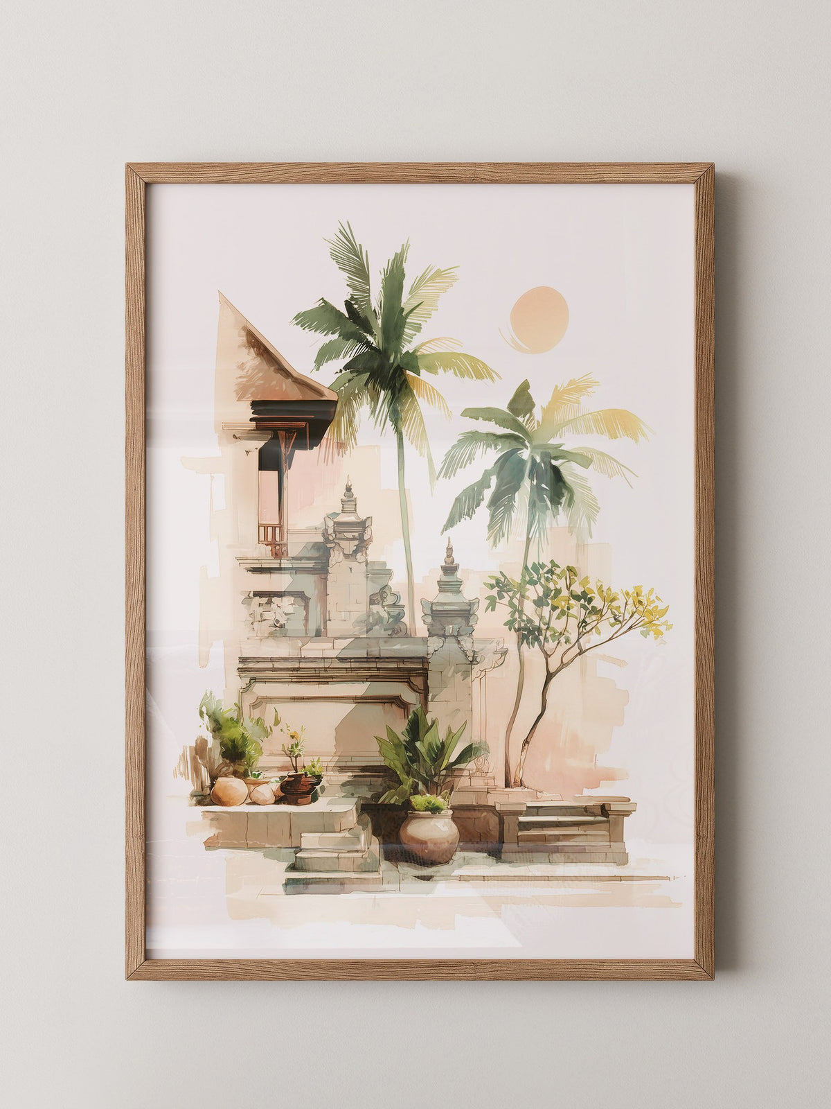 Bali Tempel Aquarell Sonnenlicht